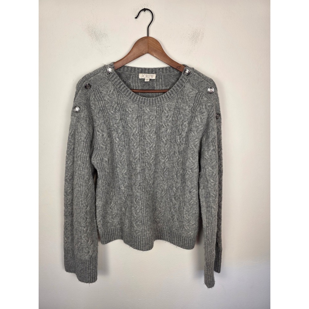 J.Crew‎ Gray Cable Knit Wool Alpaca Blend Shoulder Button Sweater CE735 Womens M